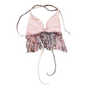 L Space Audrey Fringe Bikini Top Women's S Festival Boho